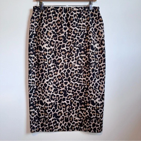 Zara Pencil Skirt Animal Print Size Large Midi Soft Stretch Knit Pull-On - Picture 1 of 6